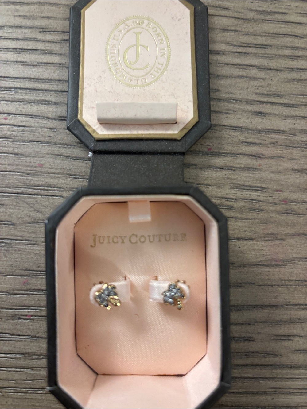 Juicy Couture Gold-Tone Pink & Clear Crystal Cluster Stud Earrings